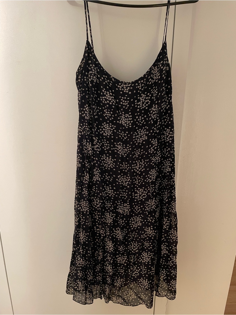 Dark Blue Floral Slip Dress with White Print